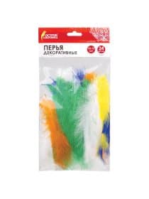 Перья декоративные страусиные, 10-12 см, 24 шт., 6 цветов, яркие, ассорти, ОСТРОВ СОКРОВИЩ, 661378