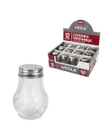 Солонка-перечница 50 мл, BASIC, баночка для специй, стекло/сталь, дисплей, WEGLA (ВЕГЛА), 700224