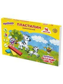 Пластилин классический ЮНЛАНДИЯ "ВЕСЁЛЫЙ ШМЕЛЬ", 16 цветов, 240 г, СО СТЕКОМ, 104810