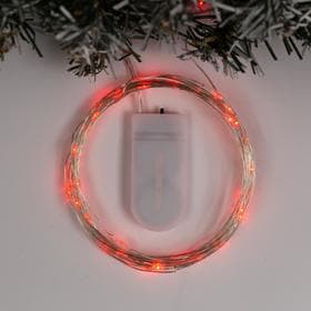 Гирлянда «Нить» 5 м, роса, IP20, серебристая нить, 50 LED, от батареек CR2032×2, свечение красное