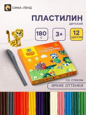 Пластилин мягкий (восковой) «Мульти-Пульти. Енот в лесу», 12 цветов, 180 г, со стеком