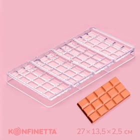 Форма для шоколада KONFINETTA «Плитка», 27×13.5×2.5 см, 4 ячейки, пластик, прозрачная