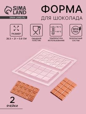 Форма для шоколада «Дольки», пластик, 26.5×21×1 см, 2 ячейки 17.5×10.5, прозрачная