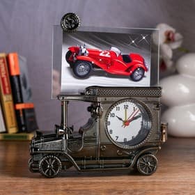 Часы-будильник настольные «Автомобиль» с фоторамкой, циферблат d=6 см, 15×10 см, АА
