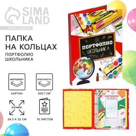 Папка школьная на кольцах «Портфолио школьника», 10 листов-разделителей, 24.5×32 см