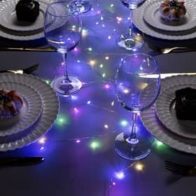 Гирлянда «Мишура» 2 м, роса, IP20, серебристая нить, 50 LED, от батареек CR2032×2, свечение мульти