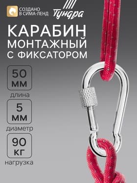 Карабин монтажный с фиксатором ТУНДРА krep, DIN5299D, 5×50 мм, оцинкованный, 1 шт.