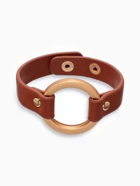 Браслет кожаный «Помпеи», L=21 см, заклёпки, коричневый в золоте