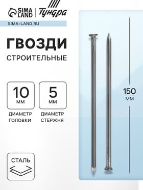 Гвозди ТУНДРА, строительные, ГОСТ 4028-63, без покрытия, 5×150 мм, фасовка 0.2 кг
