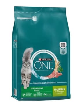 Сухой корм Purina One для домашних кошек, индейка/злаки, 3 кг
