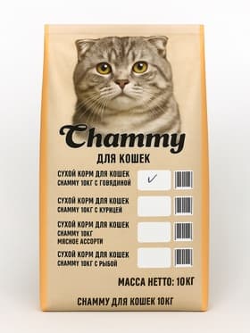 Сухой корм Chammy для кошек, с говядиной, 10 кг