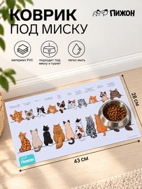 Коврик под миску «Пижон. Котики в ожидании», 43×28 см