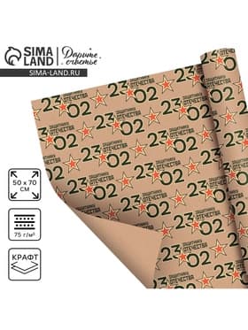 Бумага упаковочная крафтовая «23 февраля», 50×70 см