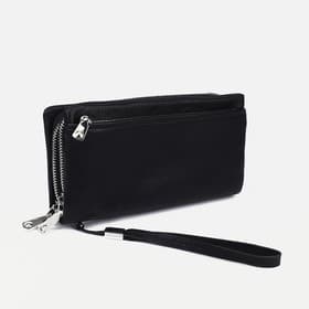Портмоне мужское на молниях, отдел для купюр, для карт, для монет, цвет чёрный