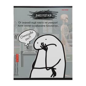 Тетрадь предметная 48 листов в клетку Школьные мемасики «Биология», обложка мелованный картон, тиснение холст, блок офсет