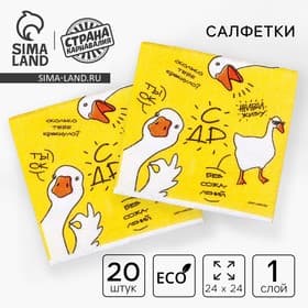 Салфетки бумажные однослойные «Гуси», 24×24 см, в наборе 20 шт.