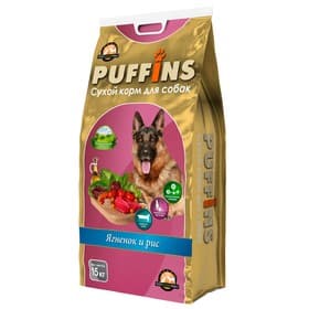 Сухой корм для собак Puffins «Ягненок и рис» 15 кг