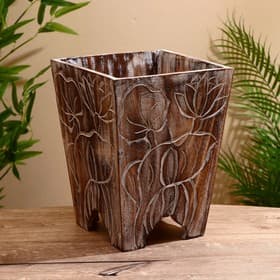 Кашпо «Цветы», 24×24×30 см, дерево албезия, коричневое
