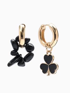 Серьги со съёмным элементом «Трансформер», клевер-сердце, чёрные в золоте