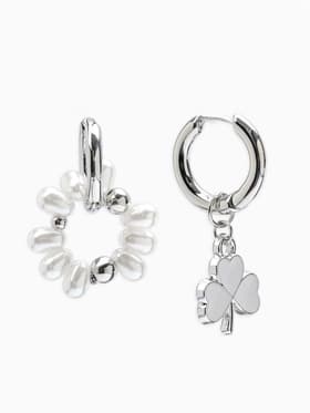 Серьги со съёмным элементом «Трансформер», клевер-сердце, бело-бежевые в серебре