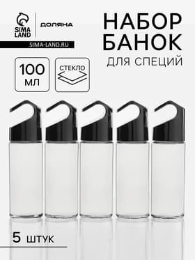 Банки для специй на рейлинг Доляна «Хэнг», 100 мл, 4×14 см, набор 5 шт., стекло