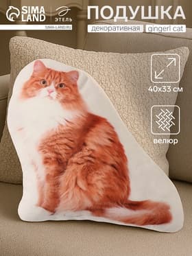 Подушка декоративная «Этель» Ginger cat, 40×33 см, велюр