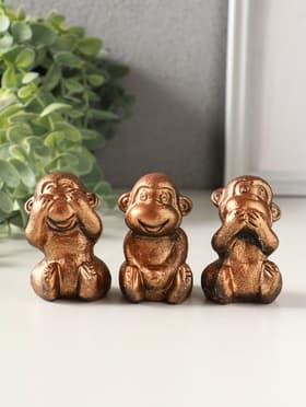 Набор фигурок гипс «Обезьянки ничего не вижу не слышу не скажу», 4 шт., 6 см, под бронзу