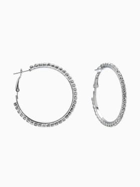 Серьги-кольца со стразами d=4.5 см, белые в серебре