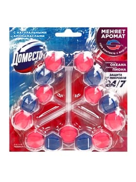 Туалетные блоки для очищения унитаза «Доместос» свежесть океана и нежность пиона, 3 шт. по 50 г