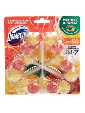 Туалетные блоки для очищения унитаза «Доместос» сила тропиков, грейпфрут и ананас, 3 шт. по 50 г