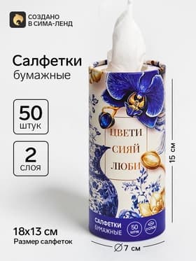 Салфетки бумажные в тубусе «Сияй», 50 шт