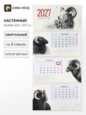Календарь 2027, квартальный на гребне 29.7×65,см, «Знак Года»
