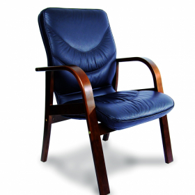 Конференц-кресло MULTI-OFFICE LEEDS WOOD D с низкой спинкой на каркасе черная кожа+к/з/т.орех