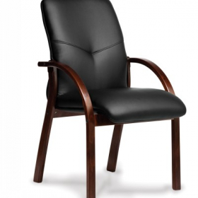 Конференц-кресло MULTI-OFFICE MERCURY D с низкой спинкой на каркасе черная кожа+к/з/т.орех