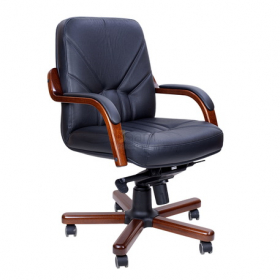 Конференц-кресло MULTI-OFFICE VERONA B с низкой спинкой на крестовине черная кожа+к/з/т.орех