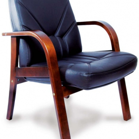Конференц-кресло MULTI-OFFICE VERONA D с низкой спинкой на каркасе черная кожа+к/з/т.орех