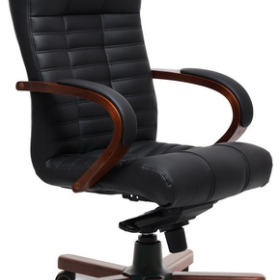 Конференц-кресло MULTI-OFFICE ATLANT B с низкой спинкой на крестовине черная кожа+к/з/т.орех