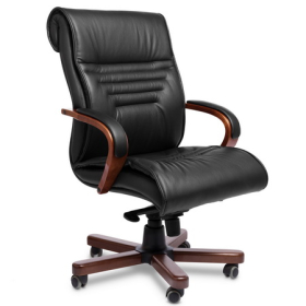 Конференц-кресло MULTI-OFFICE BASEL B с низкой спинкой на крестовине черная кожа+к/з/т.орех