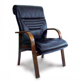 Конференц-кресло MULTI-OFFICE BASEL D с низкой спинкой на каркасе черная кожа+к/з/т.орех