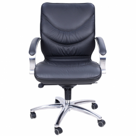 Конференц-кресло MULTI-OFFICE LEEDS CHROME B с низкой спинкой на крестовине черная кожа+к/з/хром