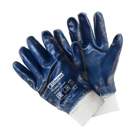 Перчатки 'Повышенная стойкость к загрязнениям', хлопок+полиэстер, нитриловое покрытие, в и/у, 10(XL), белый+синий, манжета-резинка, Fiberon Ош
