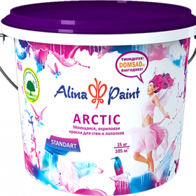 Краска акриловая Alina Paint ARCTIC снежно-белая, моющаяся для стен и потолков 1кг
