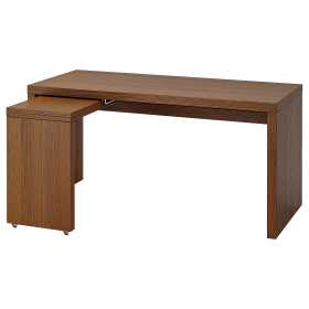 Письменный стол с выдвижной панелью, коричневая морилка ясеневый шпон, 151x65 см, IKEA MALM МАЛЬМ Ош