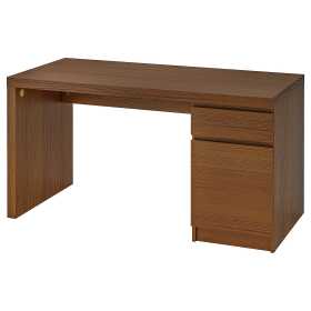 Письменный стол, коричневая морилка ясеневый шпон, 140x65 см, ИКЕЯ МАЛЬМ Ош