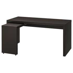 Письменный стол с выдвижной панелью, черно-коричневый, 151x65 см, ИКЕЯ МАЛЬМ Ош