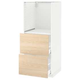Высокий шкаф с 2 ящиками для духовки, белый/Аскерсунд под светлый ясень, 60x60x140 см, ИКЕЯ МЕТОД