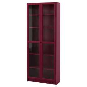 Шкаф книжный со стеклянными дверьми, темно-красный, 80x30x202 см, ИКЕЯ БИЛЛИ