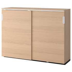 Шкаф с раздвижными дверцами, дубовый шпон, беленый, 160x120 см, ИКЕЯ ГАЛАНТ