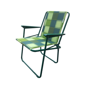 Кресло складное Фольварк жесткое арт.с564/66 (каркас зеленый, ткань зеленая клетка)