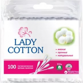 Палочки ватные Lady cotton, п/э пакет, 100шт Ош